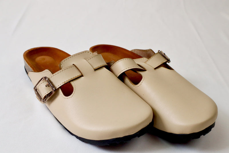 Beige - Leather clog
