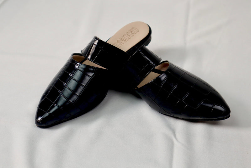 Black mule - Elegant gleam ribbon touch