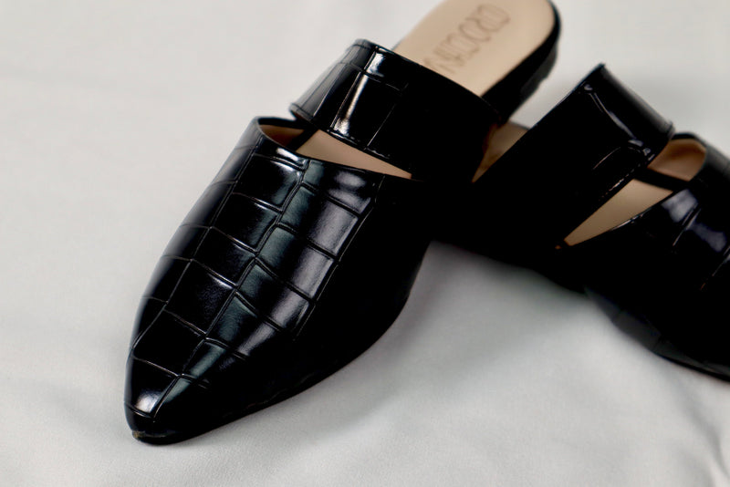 Black mule - Elegant gleam ribbon touch