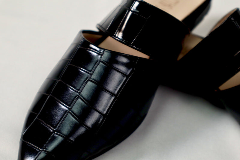 Black mule - Elegant gleam ribbon touch