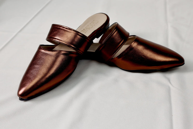 Bronze mule - Elegant gleam ribbon touch