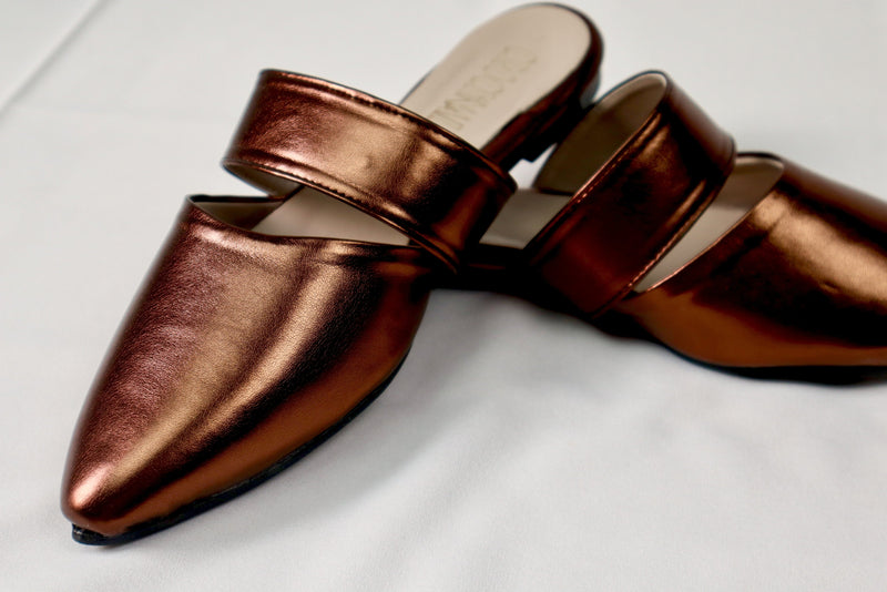 Bronze mule - Elegant gleam ribbon touch