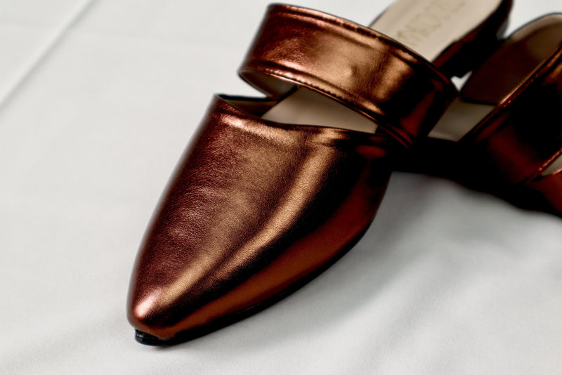 Bronze mule - Elegant gleam ribbon touch