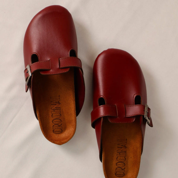 Burgundy - Leather clog