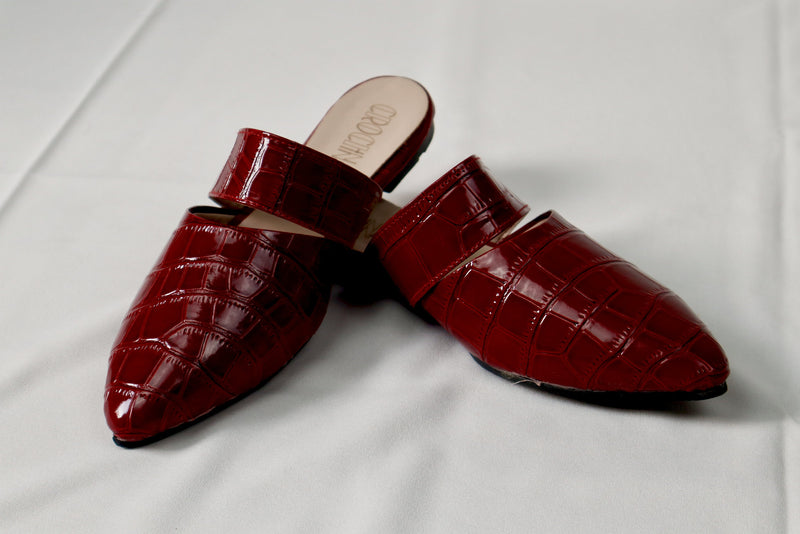 Burgundy mule - Elegant gleam ribbon touch
