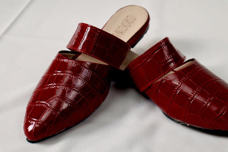 Burgundy mule - Elegant gleam ribbon touch