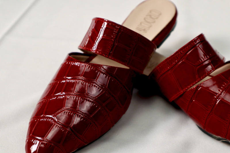 Burgundy mule - Elegant gleam ribbon touch
