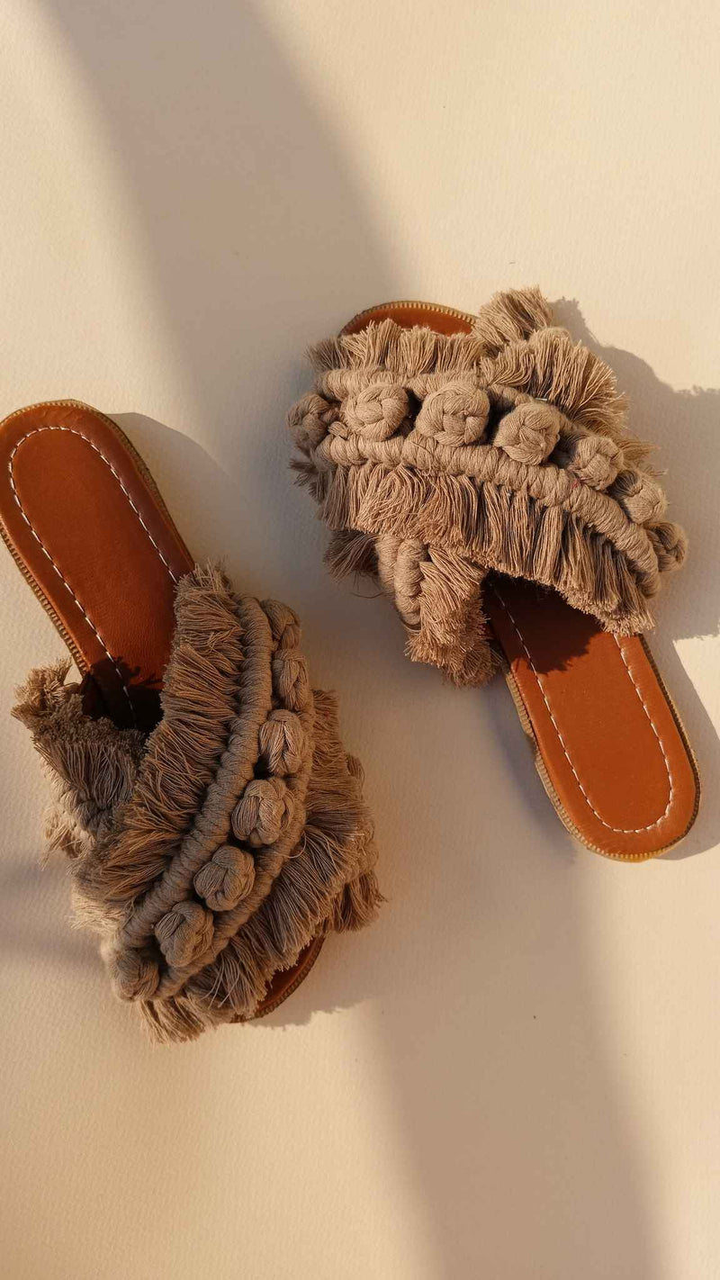 Cross Berry Sprinkle - Flat Macrame Slippers