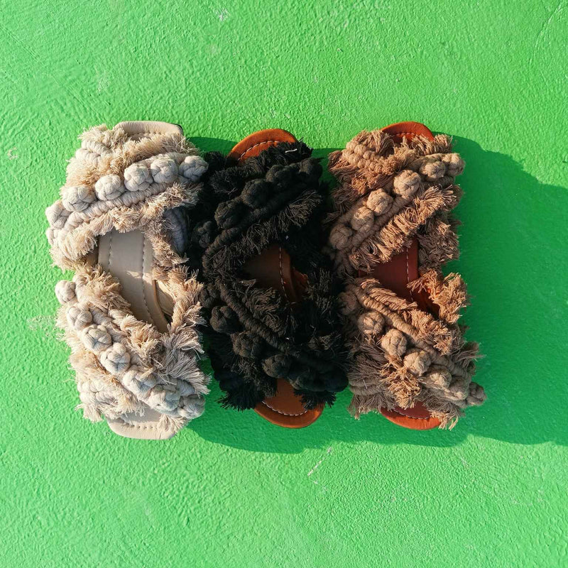 Cross Berry Sprinkle - Flat Macrame Slippers
