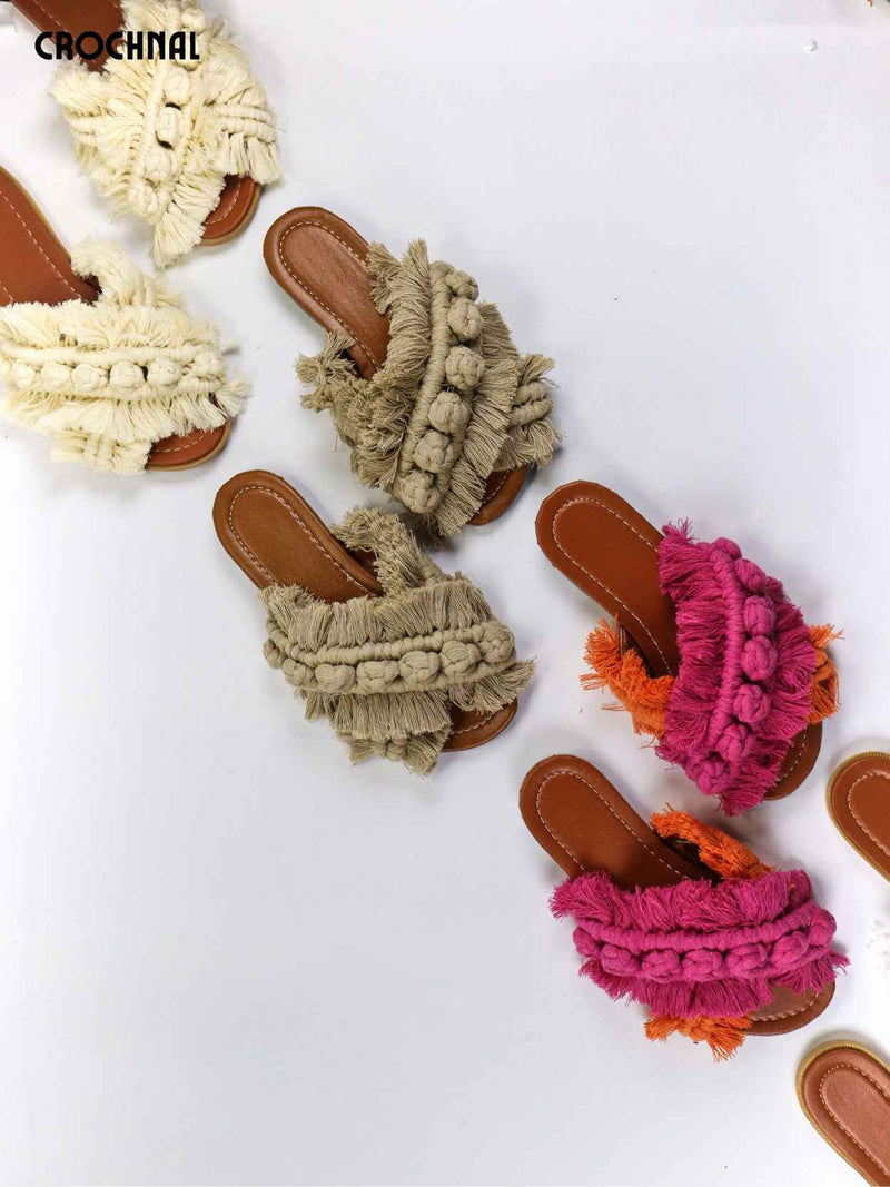 Cross Berry Sprinkle - Flat Macrame Slippers
