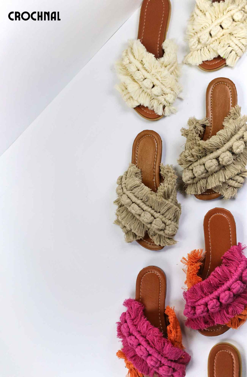 Cross Berry Sprinkle - Flat Macrame Slippers