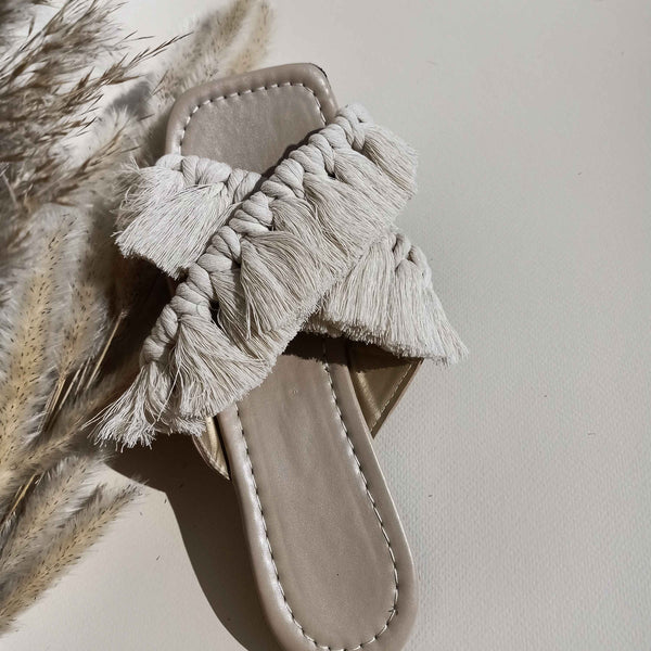 Fluffy Cross Angel - Flat Macrame Slippers