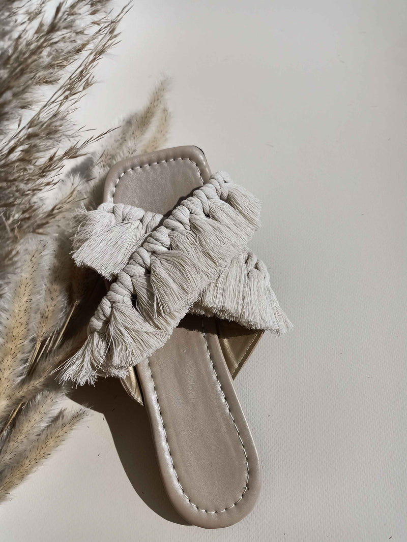 Fluffy Cross Angel - Flat Macrame Slippers