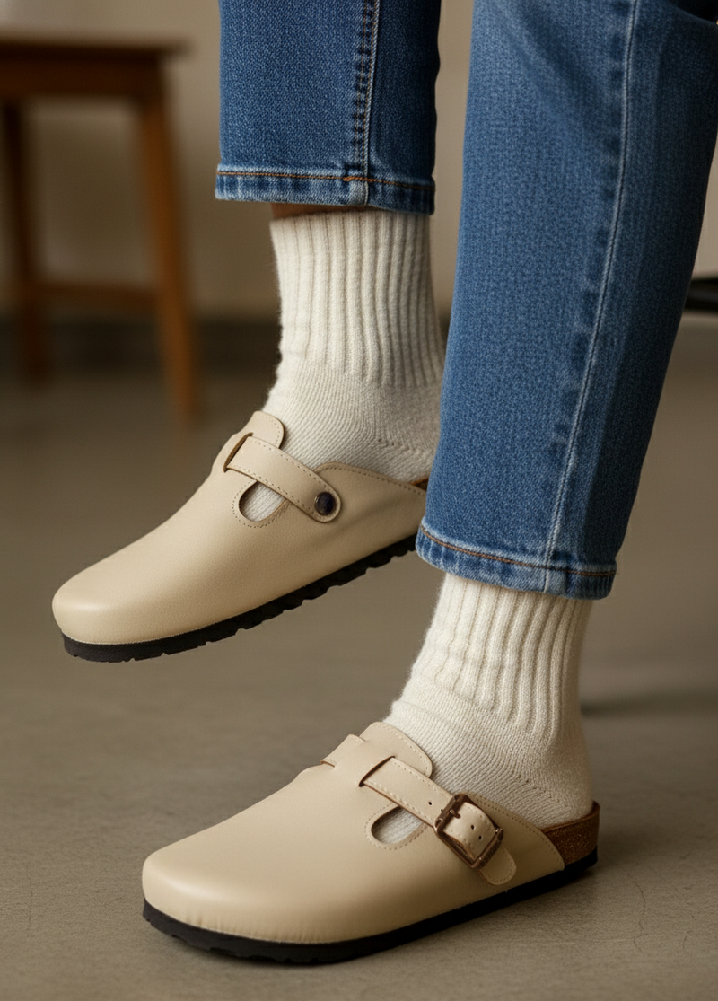 Beige - Leather clog