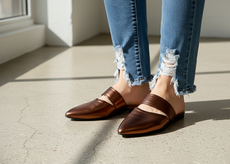 Bronze mule - Elegant gleam ribbon touch