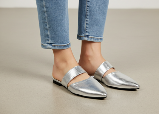 Silver mule - Elegant gleam ribbon touch