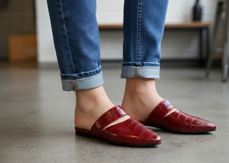 Burgundy mule - Elegant gleam ribbon touch