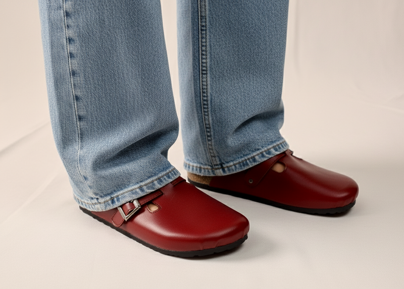 Burgundy - Leather clog