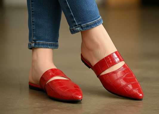Red mule - Elegant gleam ribbon touch