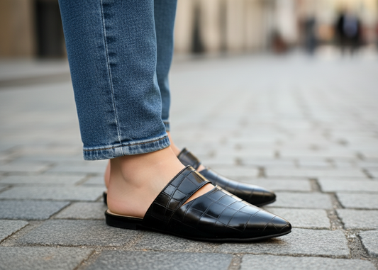 Black mule - Elegant gleam ribbon touch