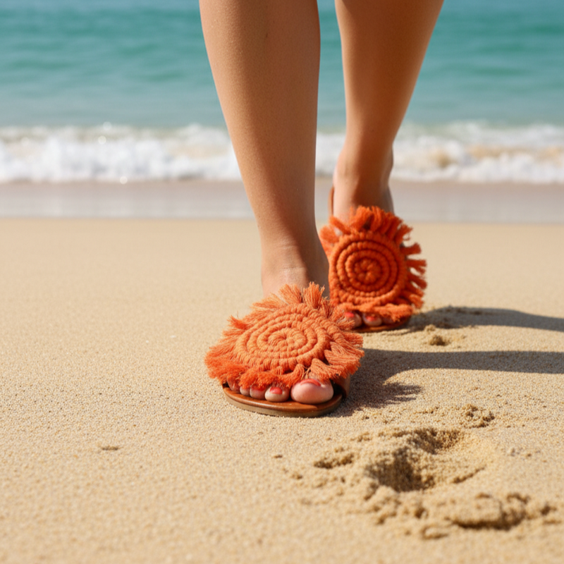 Luna Curl - Flat Macrame Slippers
