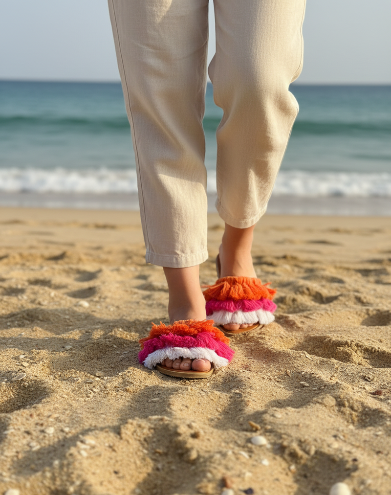 Super Fluffy  - Flat Macrame Slippers
