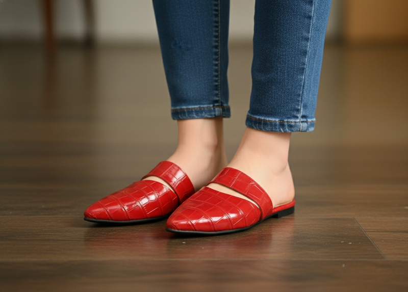 Red mule - Elegant gleam ribbon touch