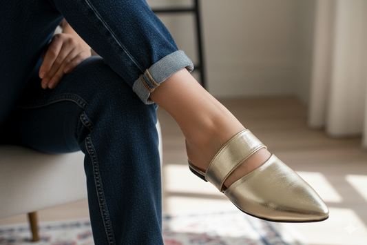 Gold mule - Elegant gleam ribbon touch