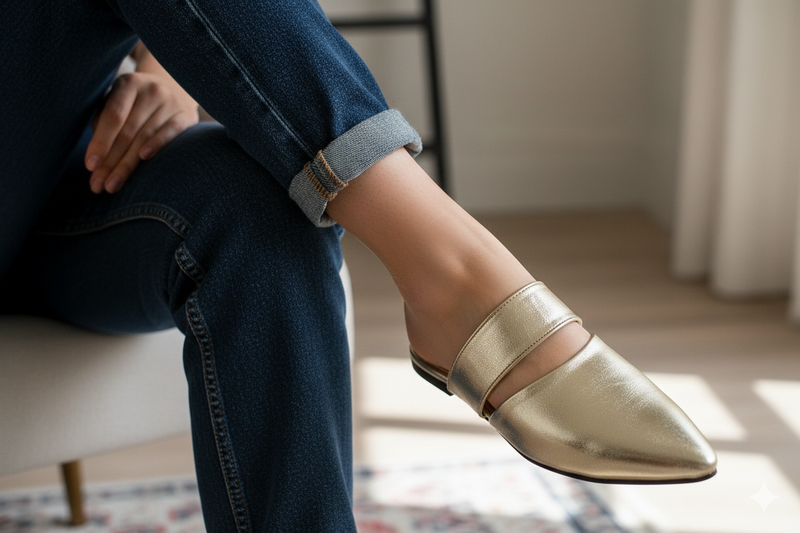 Gold mule - Elegant gleam ribbon touch