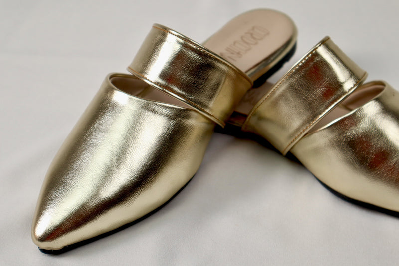 Gold mule - Elegant gleam ribbon touch