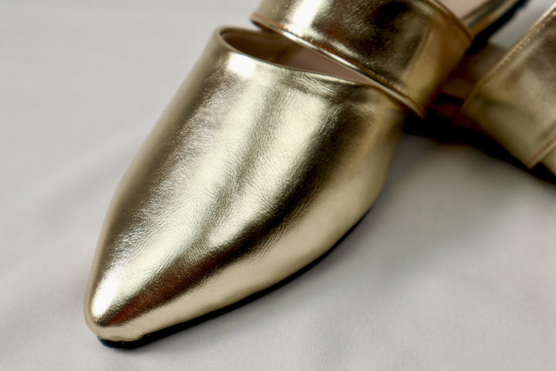 Gold mule - Elegant gleam ribbon touch