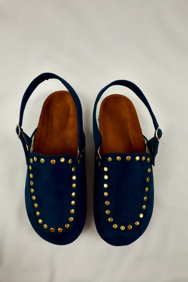 Solène Strap Clog – Navy Blue Suede