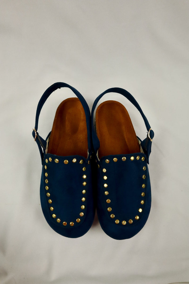 Solène Strap Clog – Navy Blue Suede