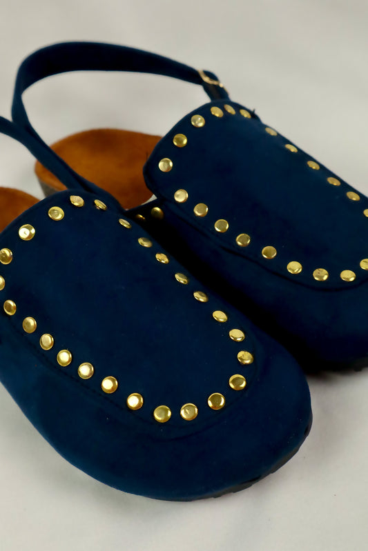 Solène Strap Clog – Navy Blue Suede
