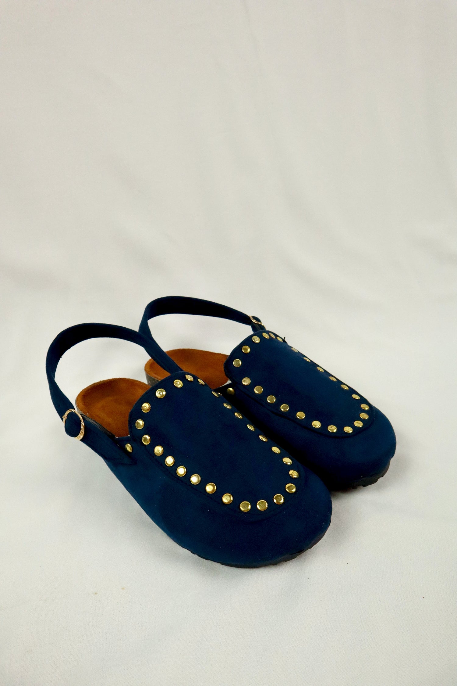 Solène Strap Clog – Navy Blue Suede