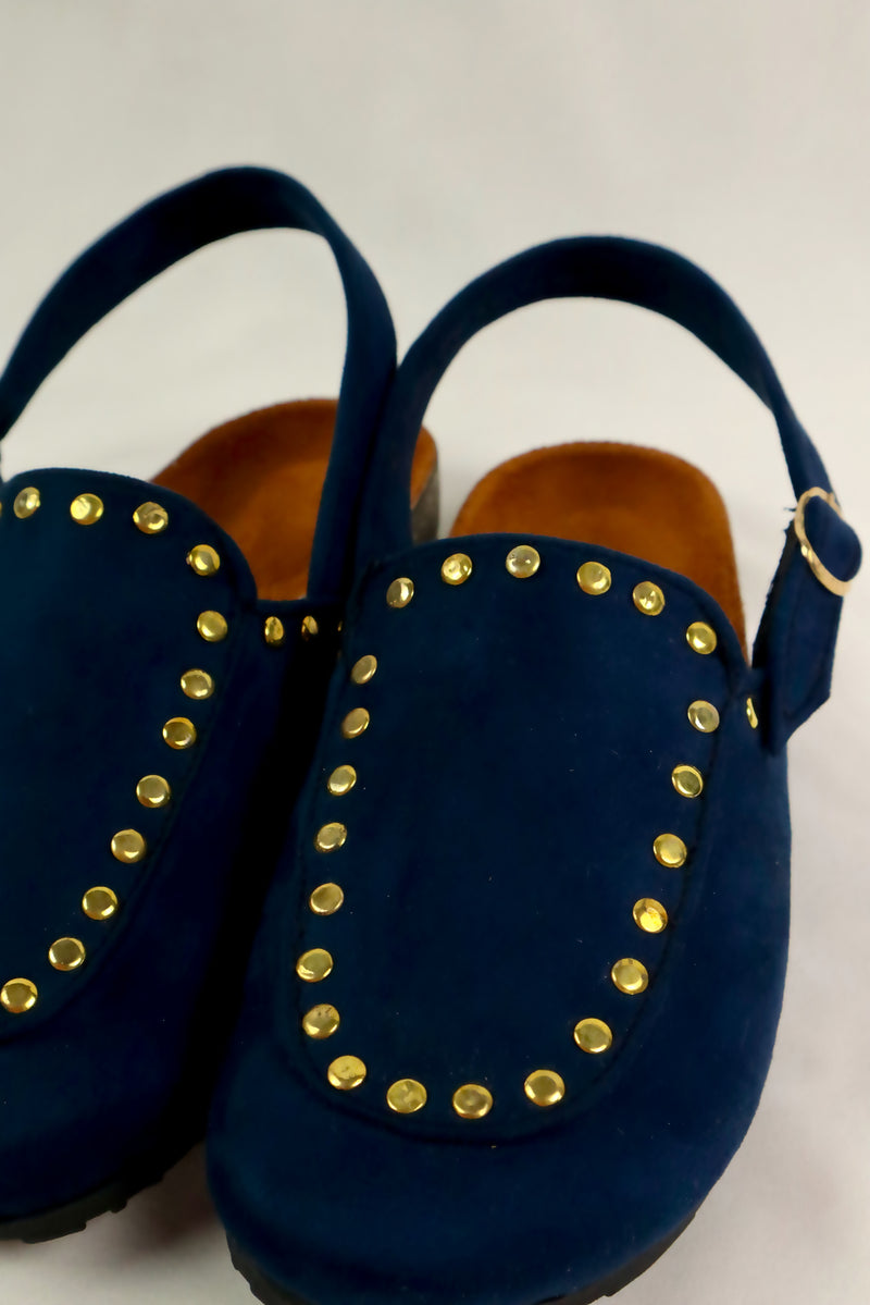 Solène Strap Clog – Navy Blue Suede
