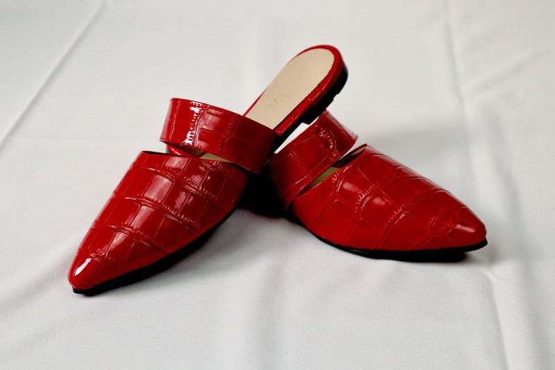 Red mule - Elegant gleam ribbon touch