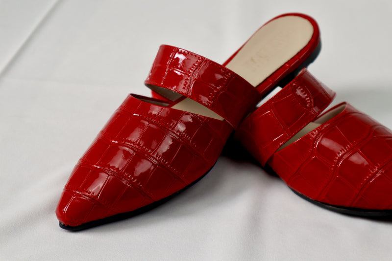 Red mule - Elegant gleam ribbon touch