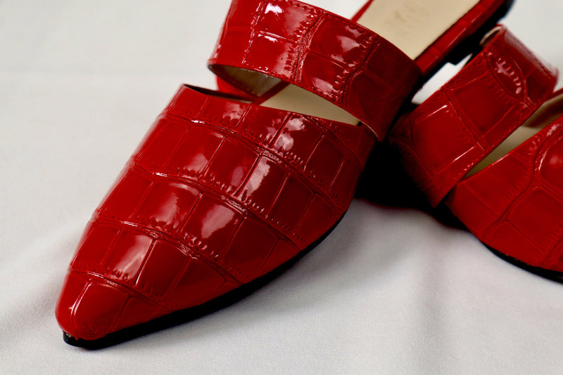 Red mule - Elegant gleam ribbon touch