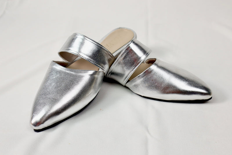 Silver mule - Elegant gleam ribbon touch