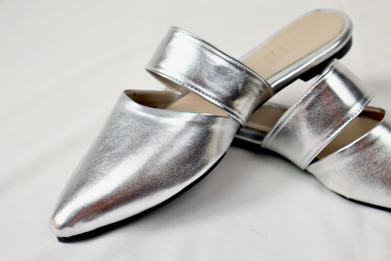 Silver mule - Elegant gleam ribbon touch