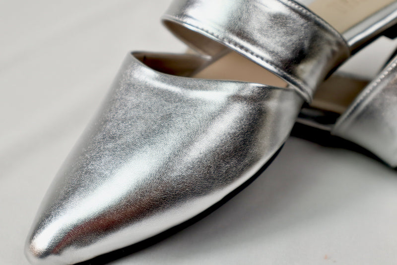 Silver mule - Elegant gleam ribbon touch