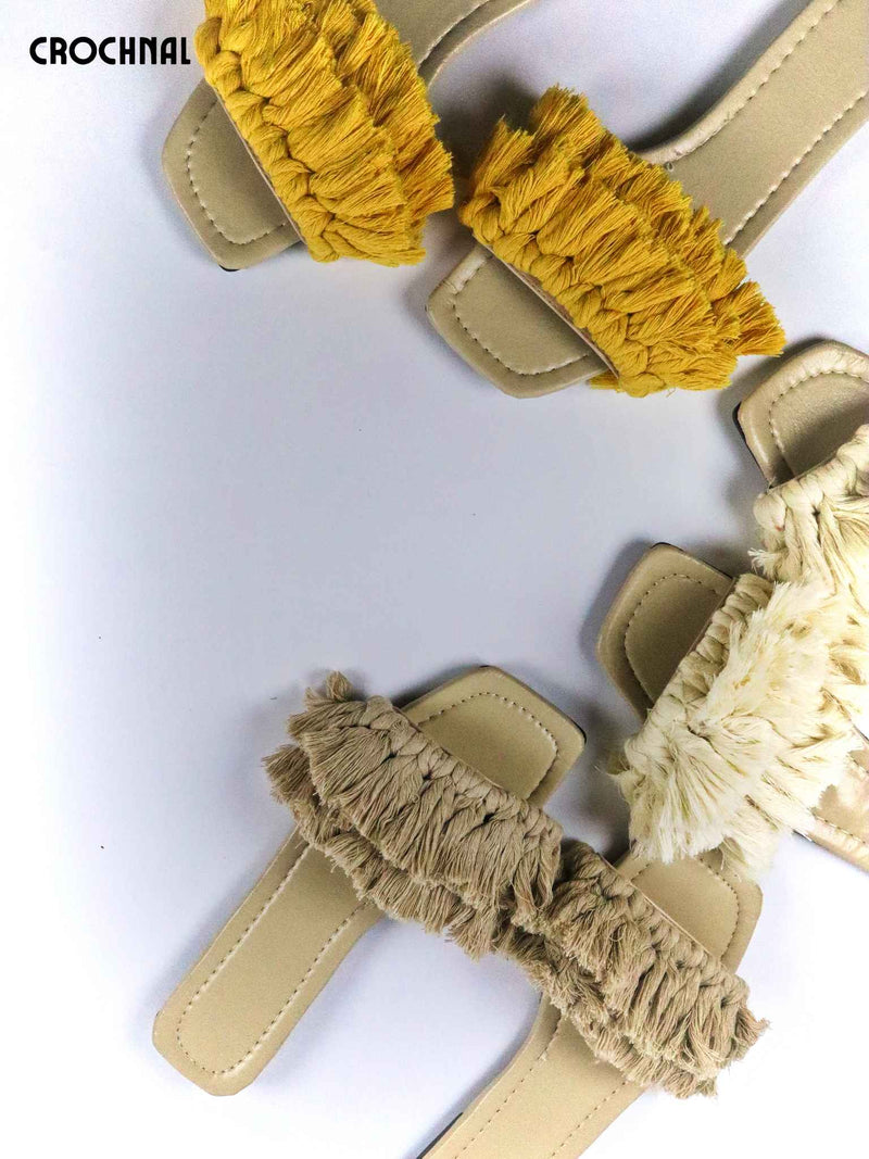 Simple Fluffy - Flat Macrame Slippers